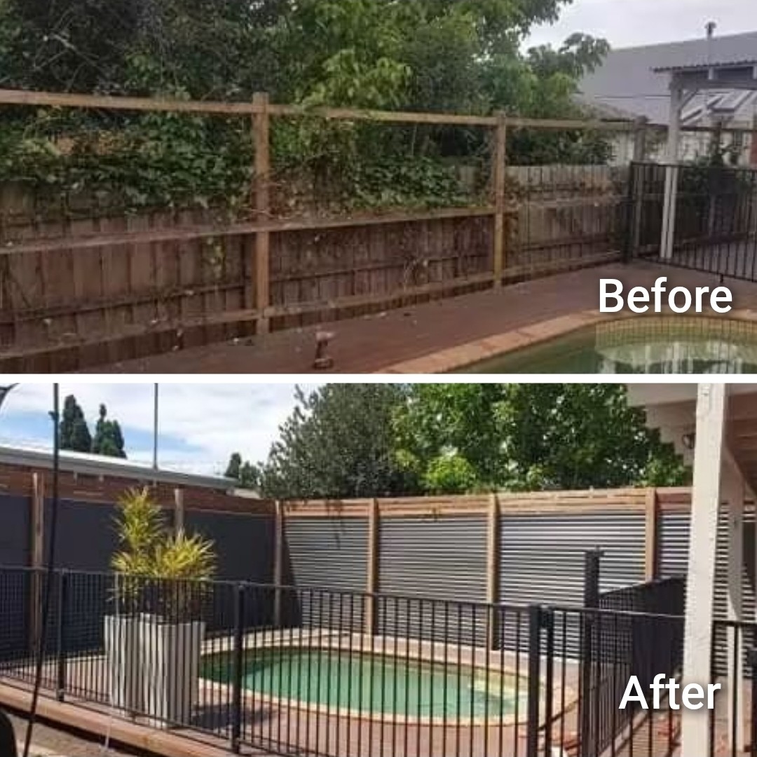 Before and after Colorbond fence project by Mordy Fencing